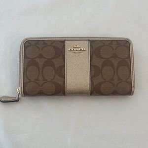 Coach Signature Brown and Gold Zip Wallet